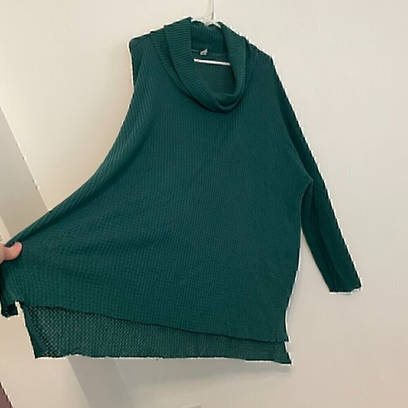 BP NORDSTROM Plus Size Waffle Knit Cowl Neck Top Dark Green Long Sleeve Tunic 4X - Picture 10 of 13